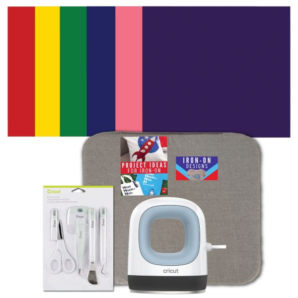 Cricut EasyPress Mini - Blue Heat Press Machine with Heat Mat and Rainbow Iron-On Roll Bundle Online